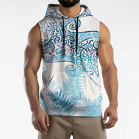 Aotearoa Maori Koru Curves Sleeveless Hoodie Aqua Paua Shell LT7 - Polynesian Pride
