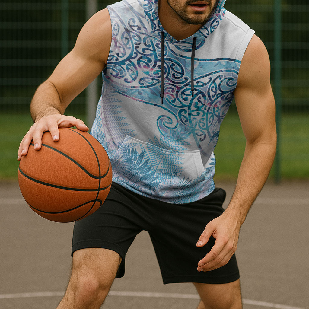 Aotearoa Maori Koru Curves Sleeveless Hoodie Aqua Paua Shell LT7 - Polynesian Pride