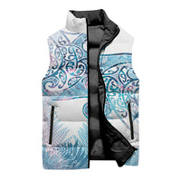Aotearoa Maori Koru Curves Sleeveless Puffer Jacket Aqua Paua Shell LT7 - Polynesian Pride
