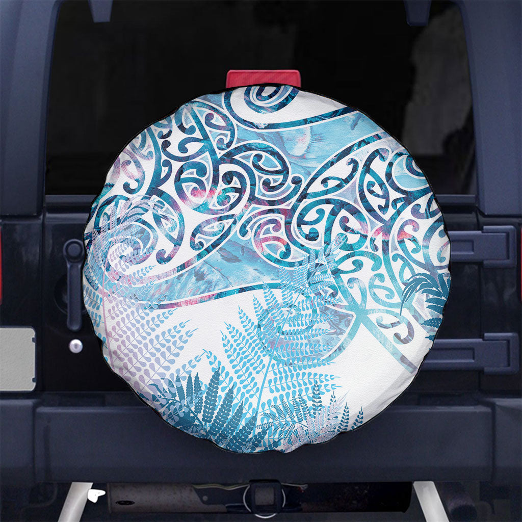 Aotearoa Maori Koru Curves Spare Tire Cover Aqua Paua Shell