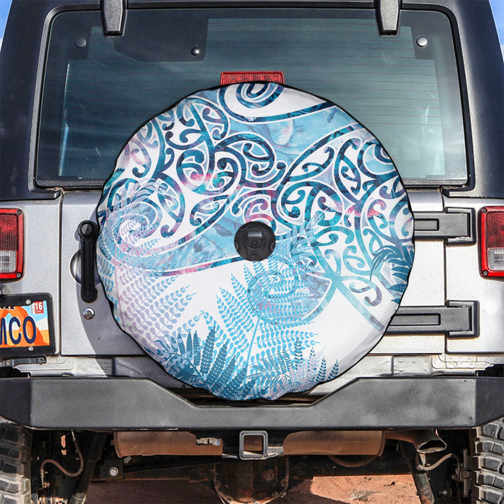 Aotearoa Maori Koru Curves Spare Tire Cover Aqua Paua Shell