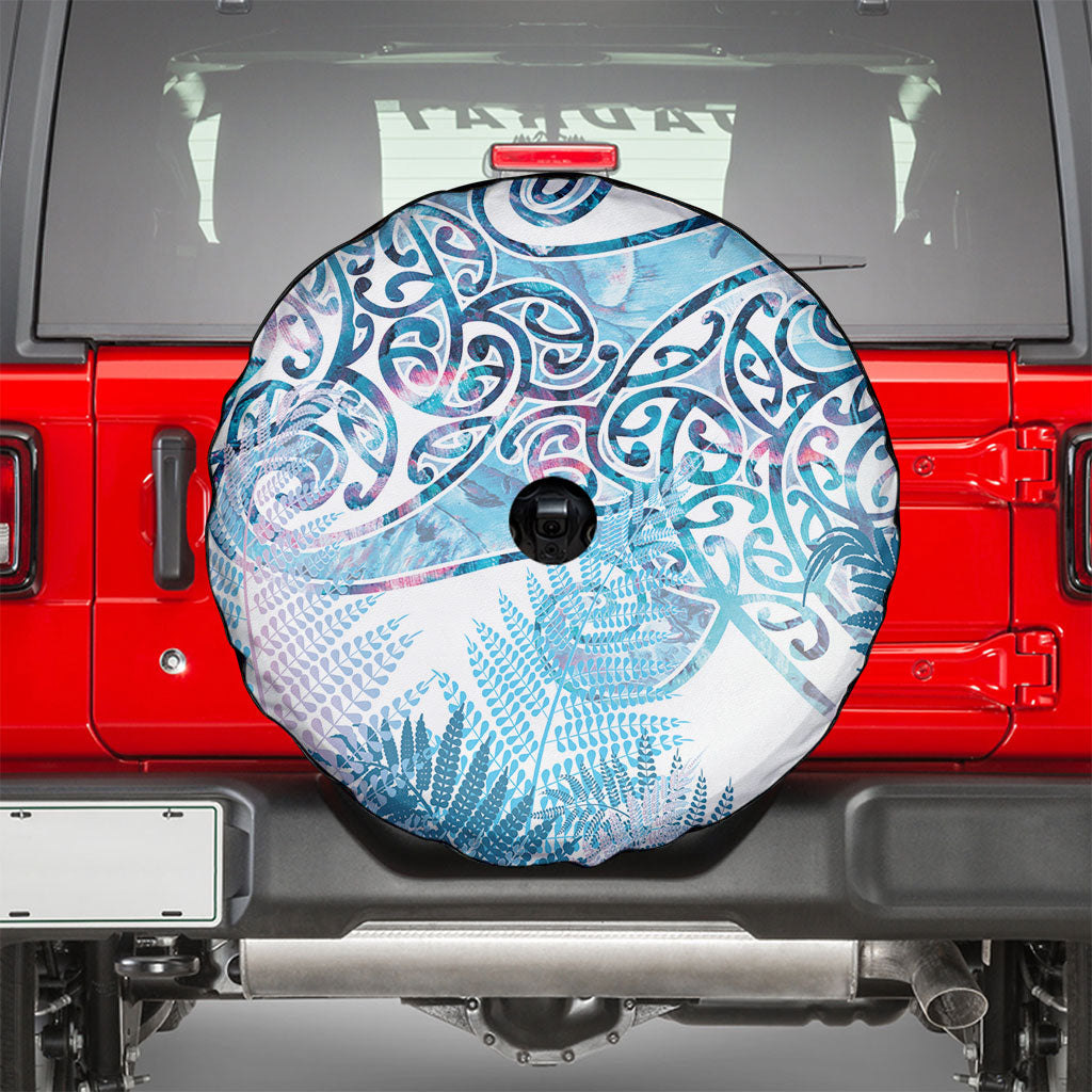 Aotearoa Maori Koru Curves Spare Tire Cover Aqua Paua Shell
