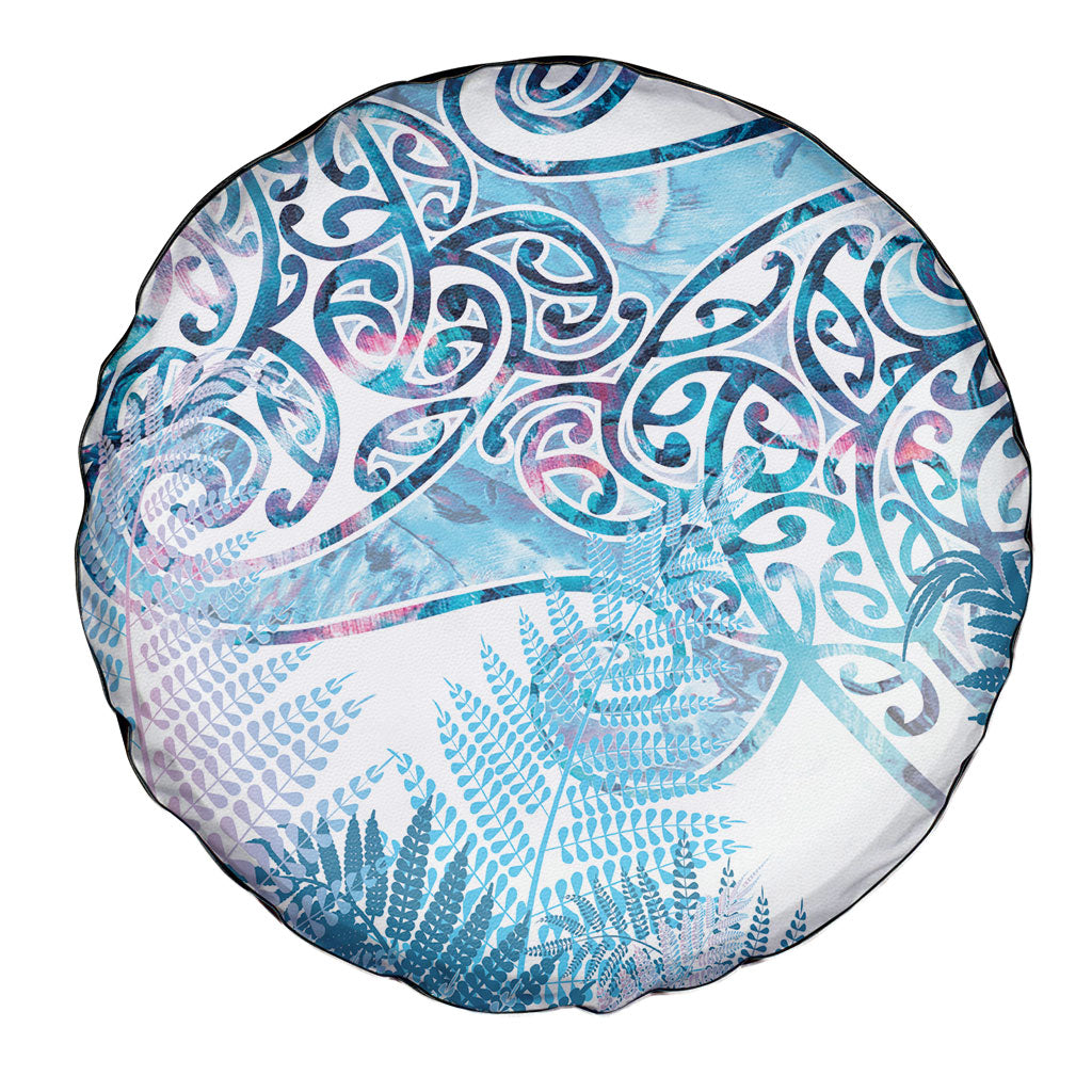 Aotearoa Maori Koru Curves Spare Tire Cover Aqua Paua Shell