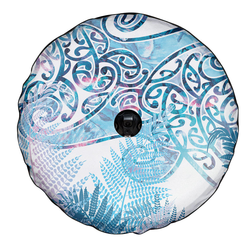 Aotearoa Maori Koru Curves Spare Tire Cover Aqua Paua Shell