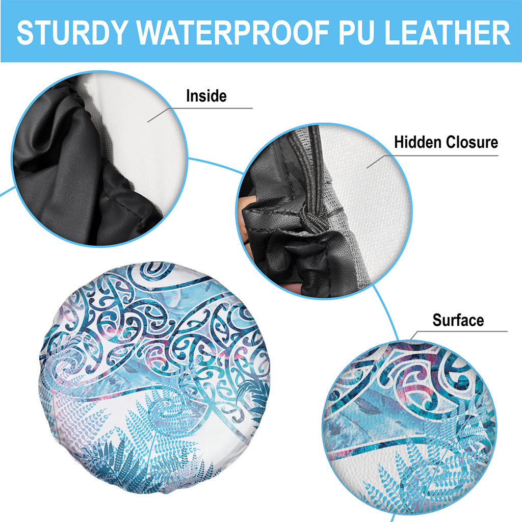 Aotearoa Maori Koru Curves Spare Tire Cover Aqua Paua Shell