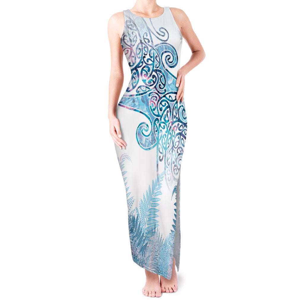 Aotearoa Maori Koru Curves Tank Maxi Dress Aqua Paua Shell LT7 Women Blue - Polynesian Pride