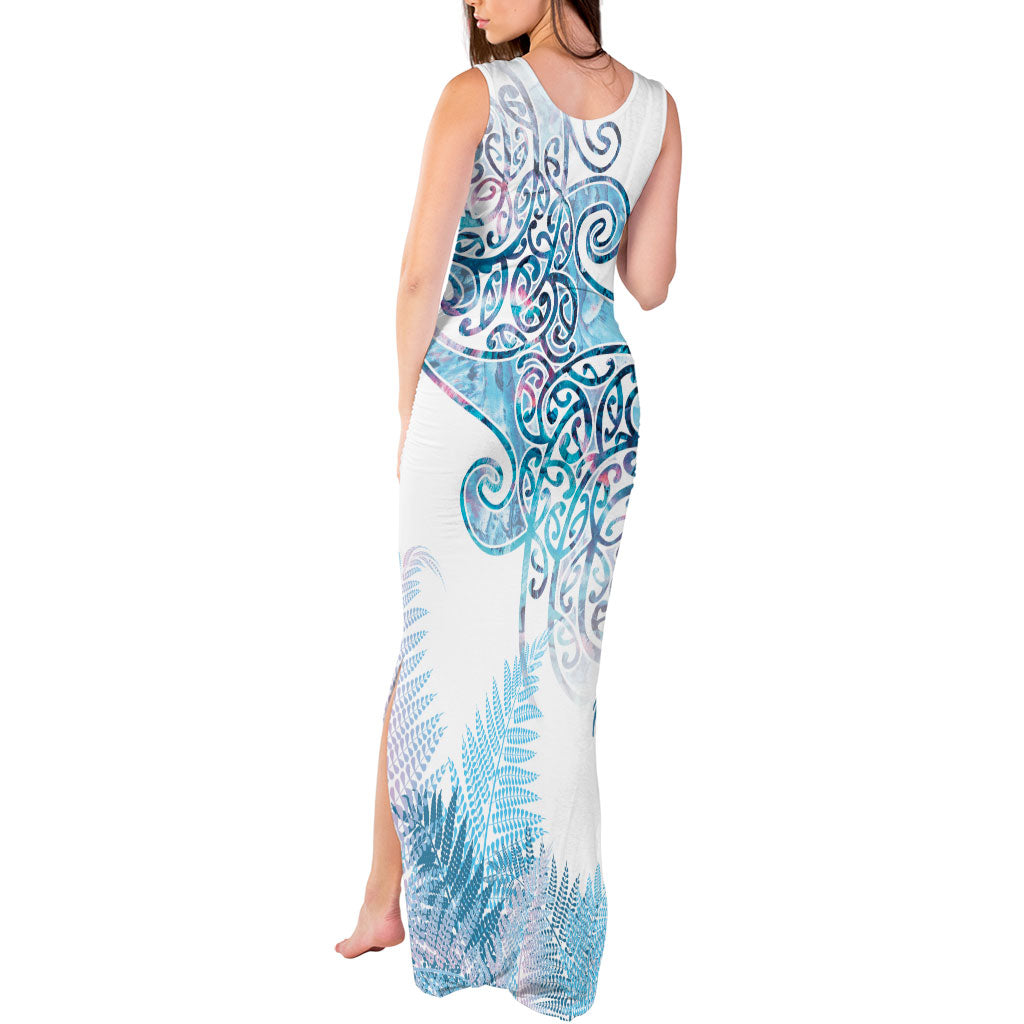 Aotearoa Maori Koru Curves Tank Maxi Dress Aqua Paua Shell LT7 - Polynesian Pride