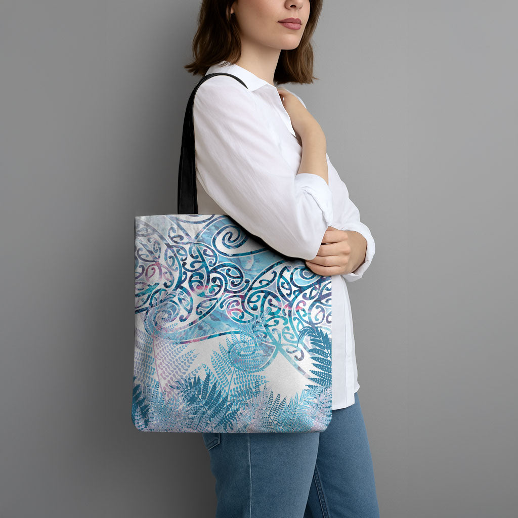 Aotearoa Maori Koru Curves Tote Bag Aqua Paua Shell LT7 - Polynesian Pride