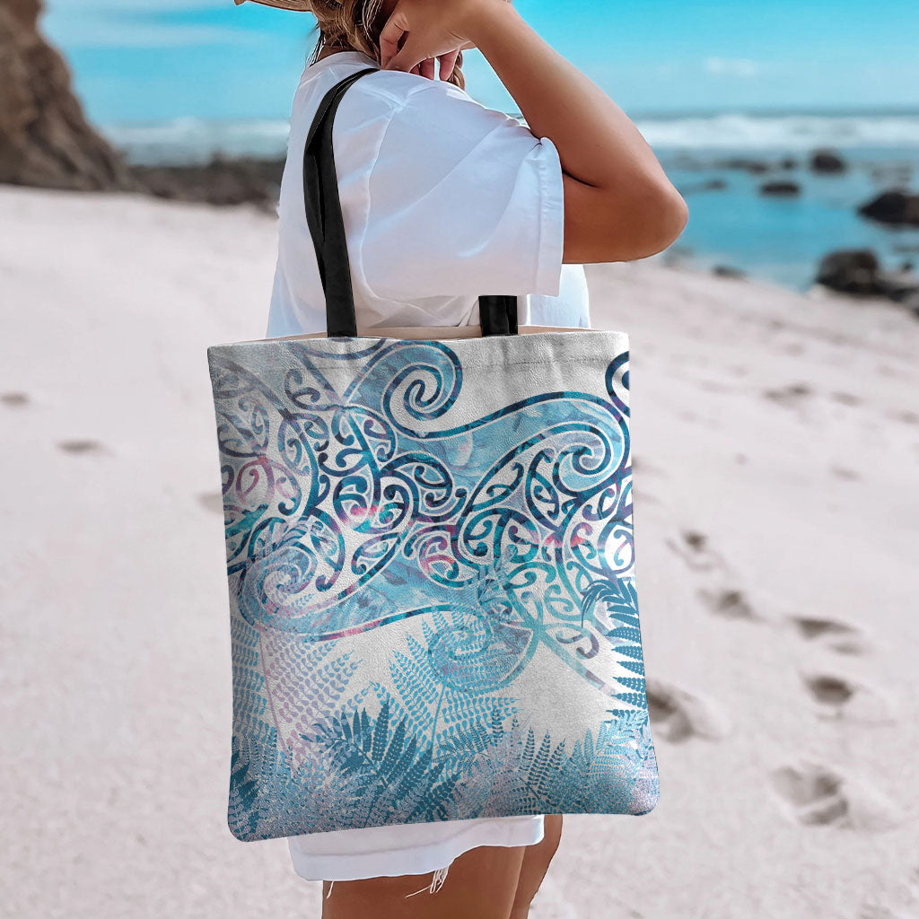 Aotearoa Maori Koru Curves Tote Bag Aqua Paua Shell LT7 - Polynesian Pride