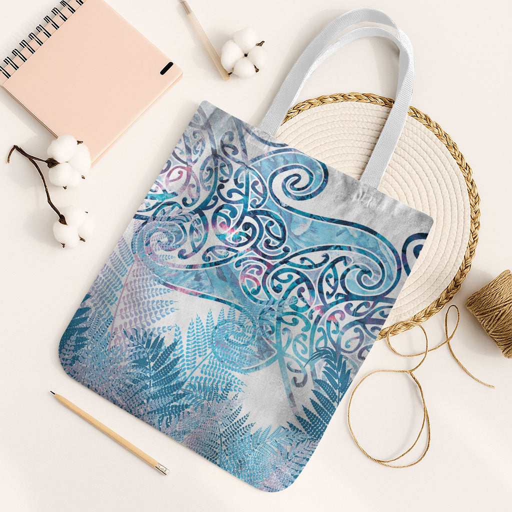 Aotearoa Maori Koru Curves Tote Bag Aqua Paua Shell LT7 White Strap One Size Blue - Polynesian Pride