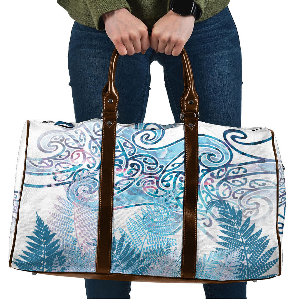 Aotearoa Maori Koru Curves Travel Bag Aqua Paua Shell LT7 Blue - Polynesian Pride