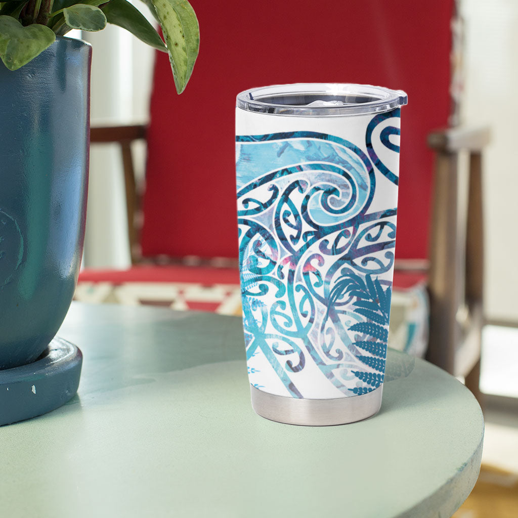 Aotearoa Maori Koru Curves Tumbler Cup Aqua Paua Shell LT7 - Polynesian Pride