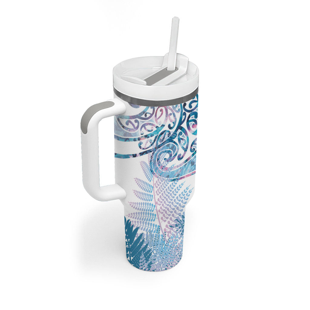 Aotearoa Maori Koru Curves Tumbler With Handle Aqua Paua Shell LT7 - Polynesian Pride