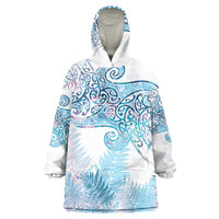 Aotearoa Maori Koru Curves Wearable Blanket Hoodie Aqua Paua Shell LT7 One Size Blue - Polynesian Pride