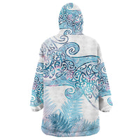 Aotearoa Maori Koru Curves Wearable Blanket Hoodie Aqua Paua Shell LT7 - Polynesian Pride