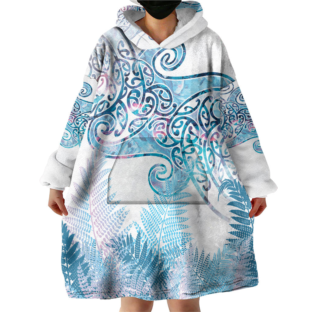 Aotearoa Maori Koru Curves Wearable Blanket Hoodie Aqua Paua Shell LT7 - Polynesian Pride