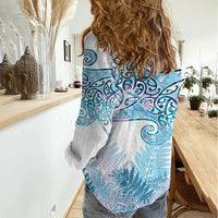 Aotearoa Maori Koru Curves Women Casual Shirt Aqua Paua Shell LT7 - Polynesian Pride
