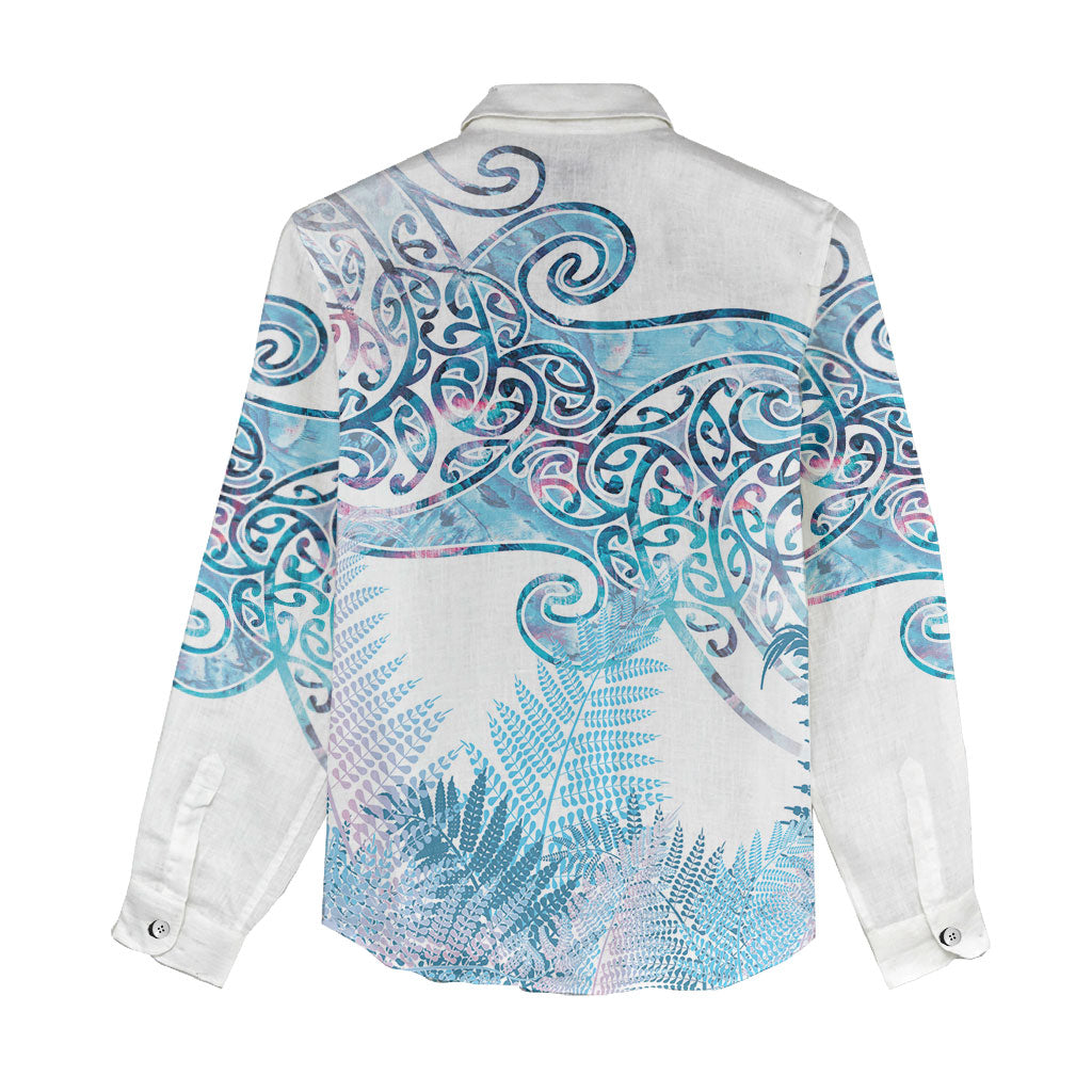 Aotearoa Maori Koru Curves Women Casual Shirt Aqua Paua Shell LT7 - Polynesian Pride
