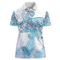 Aotearoa Maori Koru Curves Women Polo Shirt Aqua Paua Shell LT7 Female Blue - Polynesian Pride
