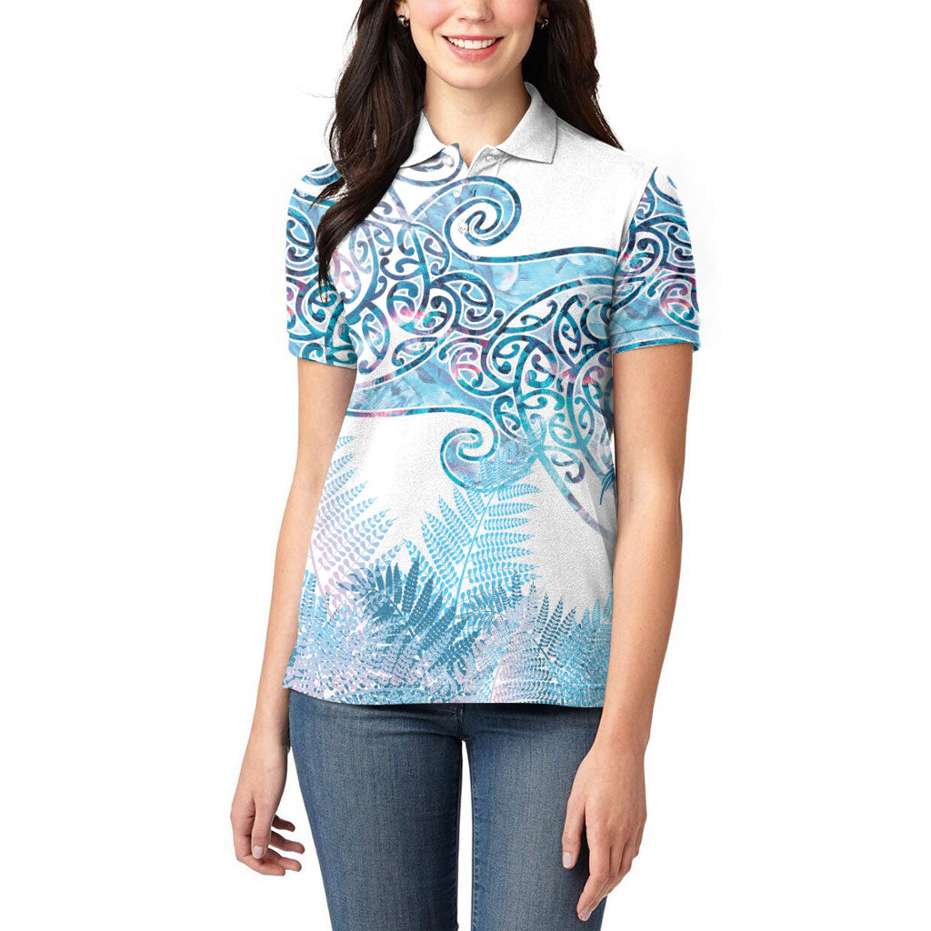 Aotearoa Maori Koru Curves Women Polo Shirt Aqua Paua Shell LT7 - Polynesian Pride