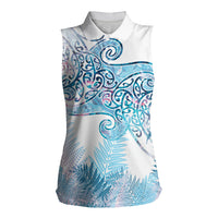 Aotearoa Maori Koru Curves Women Sleeveless Polo Shirt Aqua Paua Shell LT7 Female Blue - Polynesian Pride