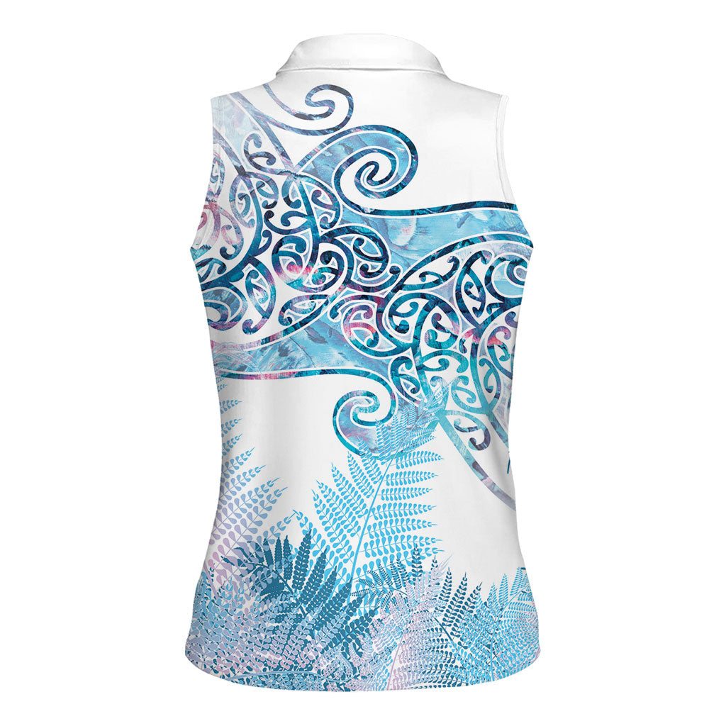 Aotearoa Maori Koru Curves Women Sleeveless Polo Shirt Aqua Paua Shell LT7 - Polynesian Pride