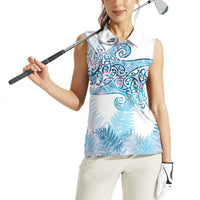 Aotearoa Maori Koru Curves Women Sleeveless Polo Shirt Aqua Paua Shell LT7 - Polynesian Pride