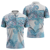 Aotearoa Maori Koru Curves Zipper Polo Shirt Aqua Paua Shell LT7 - Polynesian Pride