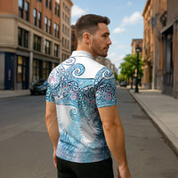 Aotearoa Maori Koru Curves Zipper Polo Shirt Aqua Paua Shell LT7 - Polynesian Pride