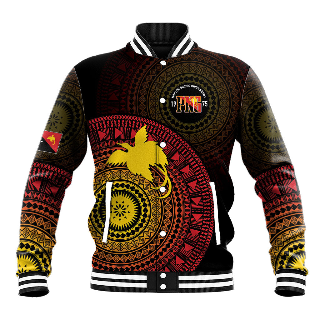 Papua New Guinea Independence Personalized Baseball Jacket Tapa Circle LT7 Unisex Black - Polynesian Pride
