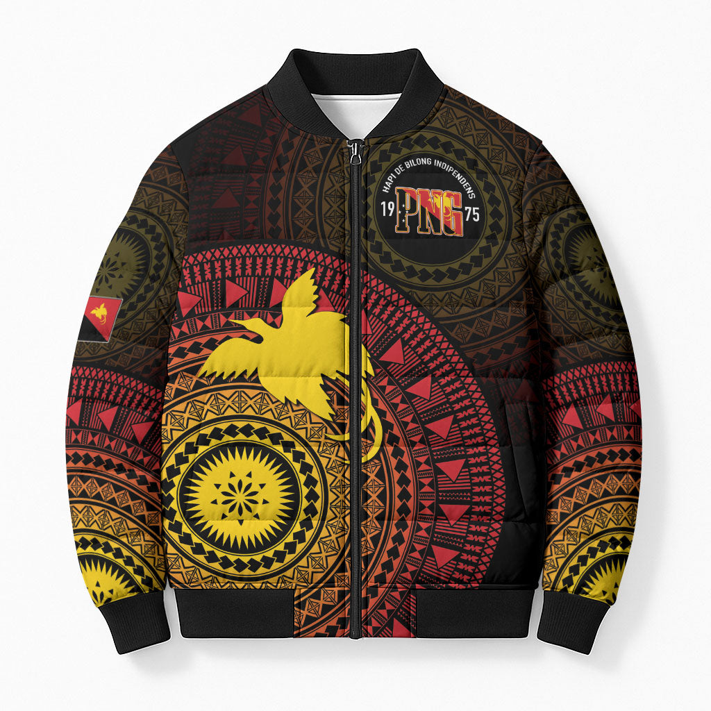 Papua New Guinea Independence Personalized Bomber Puffer Jacket Tapa Circle