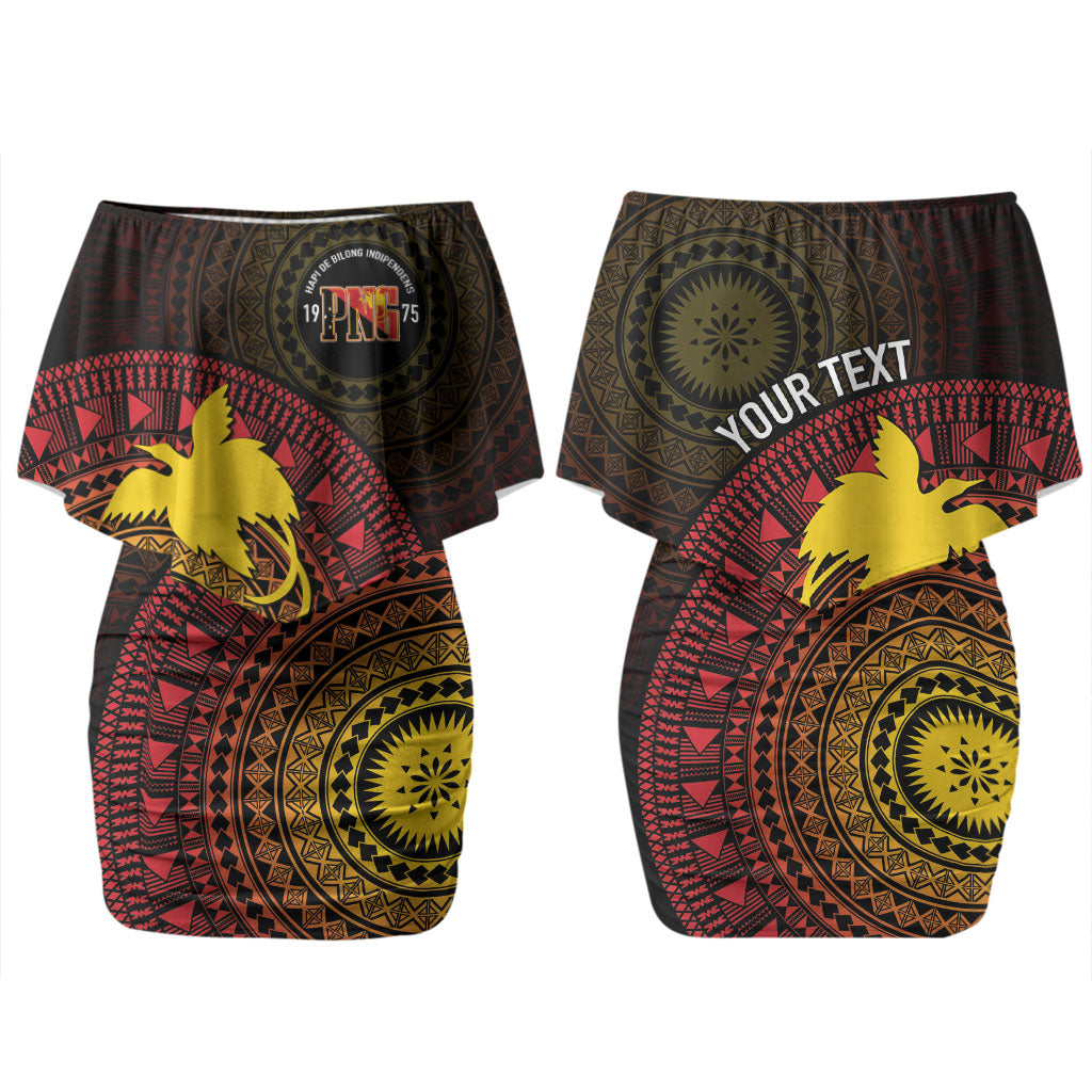 Papua New Guinea Independence Personalized Couples Matching Off Shoulder Short Dress and Long Sleeve Button Shirt Tapa Circle LT7 - Polynesian Pride