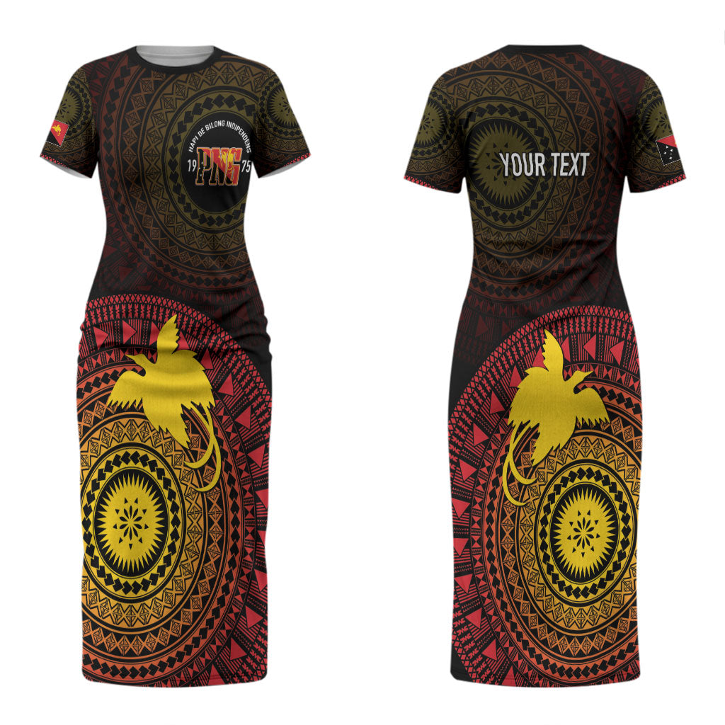 Papua New Guinea Independence Personalized Couples Matching Short Sleeve Bodycon Dress and Hawaiian Shirt Tapa Circle LT7 - Polynesian Pride