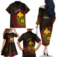 Papua New Guinea Independence Personalized Family Matching Off The Shoulder Long Sleeve Dress and Hawaiian Shirt Tapa Circle