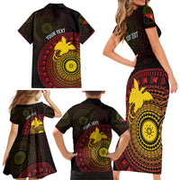 Papua New Guinea Independence Personalized Family Matching Short Sleeve Bodycon Dress and Hawaiian Shirt Tapa Circle