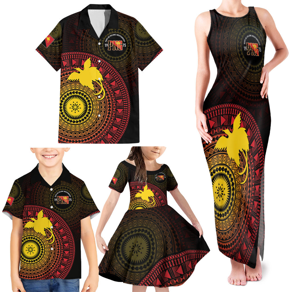 Papua New Guinea Independence Personalized Family Matching Tank Maxi Dress and Hawaiian Shirt Tapa Circle LT7 - Polynesian Pride
