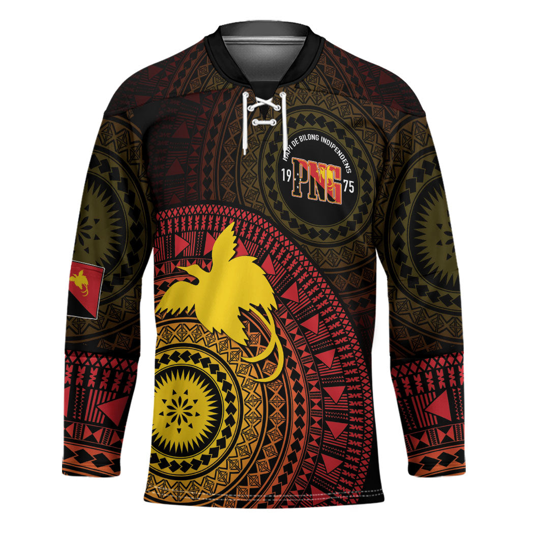 Papua New Guinea Independence Personalized Hockey Jersey Tapa Circle LT7 Unisex Black - Polynesian Pride