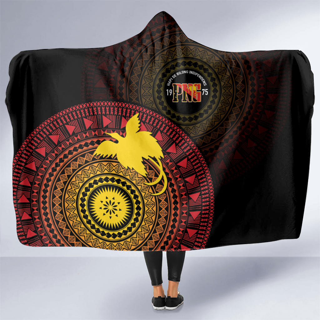 Papua New Guinea Independence Hooded Blanket Tapa Circle LT7 One Size Black - Polynesian Pride