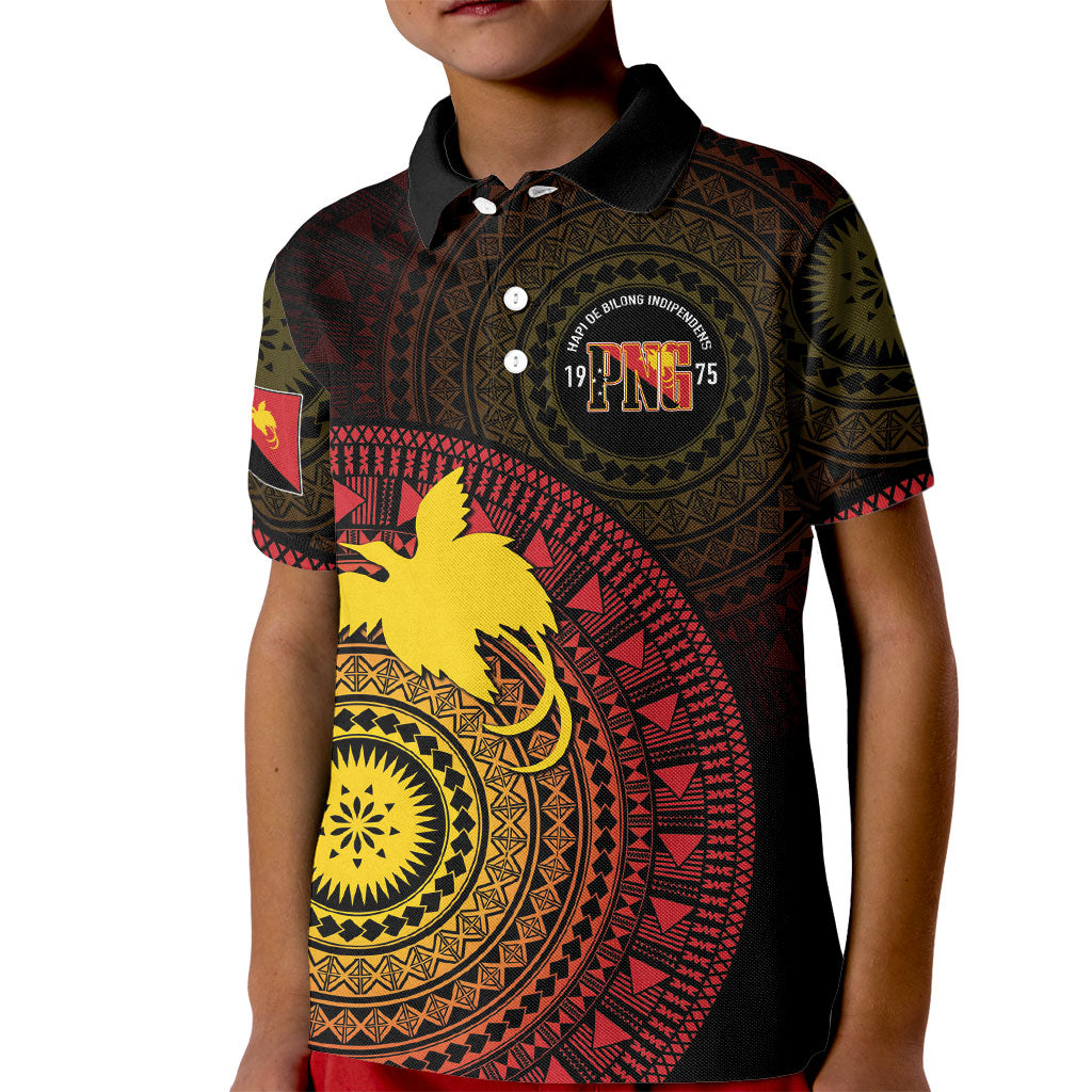 Papua New Guinea Independence Personalized Kid Polo Shirt Tapa Circle LT7 Kid Black - Polynesian Pride