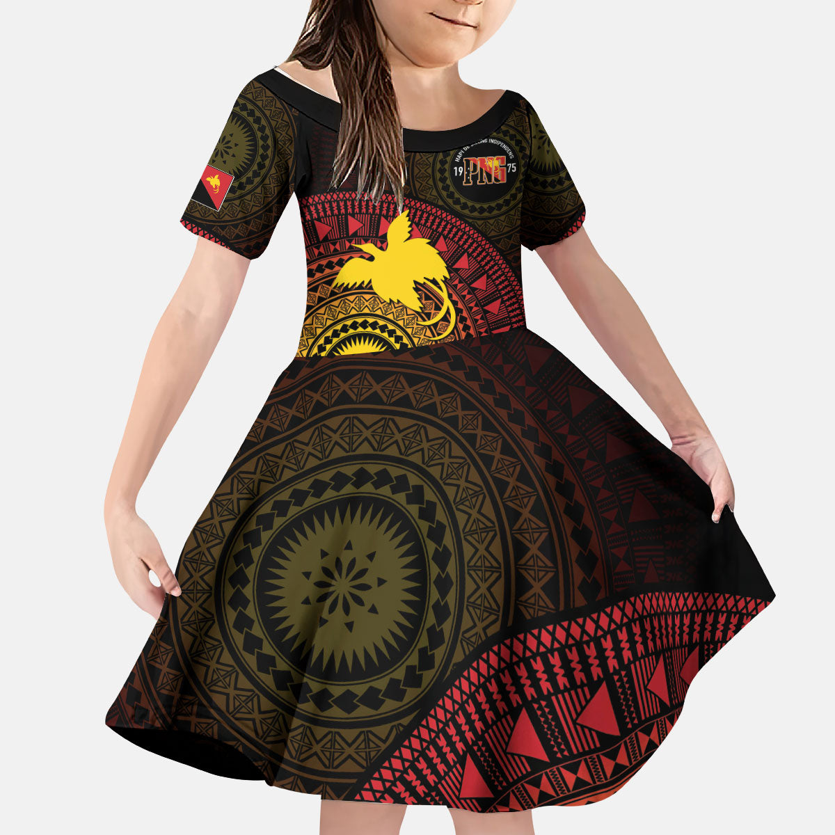 Papua New Guinea Independence Personalized Kid Short Sleeve Dress Tapa Circle
