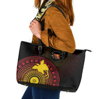 Papua New Guinea Independence Leather Tote Bag Tapa Circle