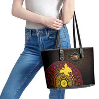 Papua New Guinea Independence Leather Tote Bag Tapa Circle