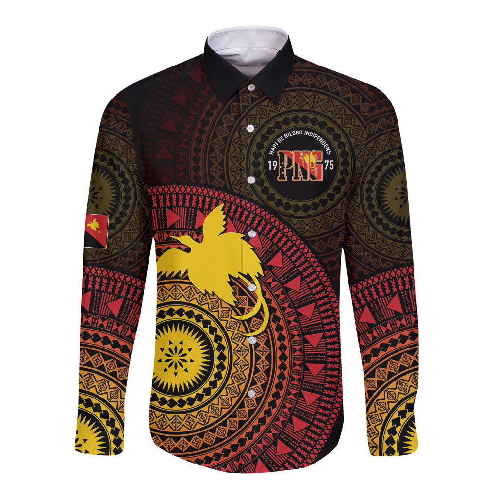 Papua New Guinea Independence Personalized Long Sleeve Button Shirt Tapa Circle