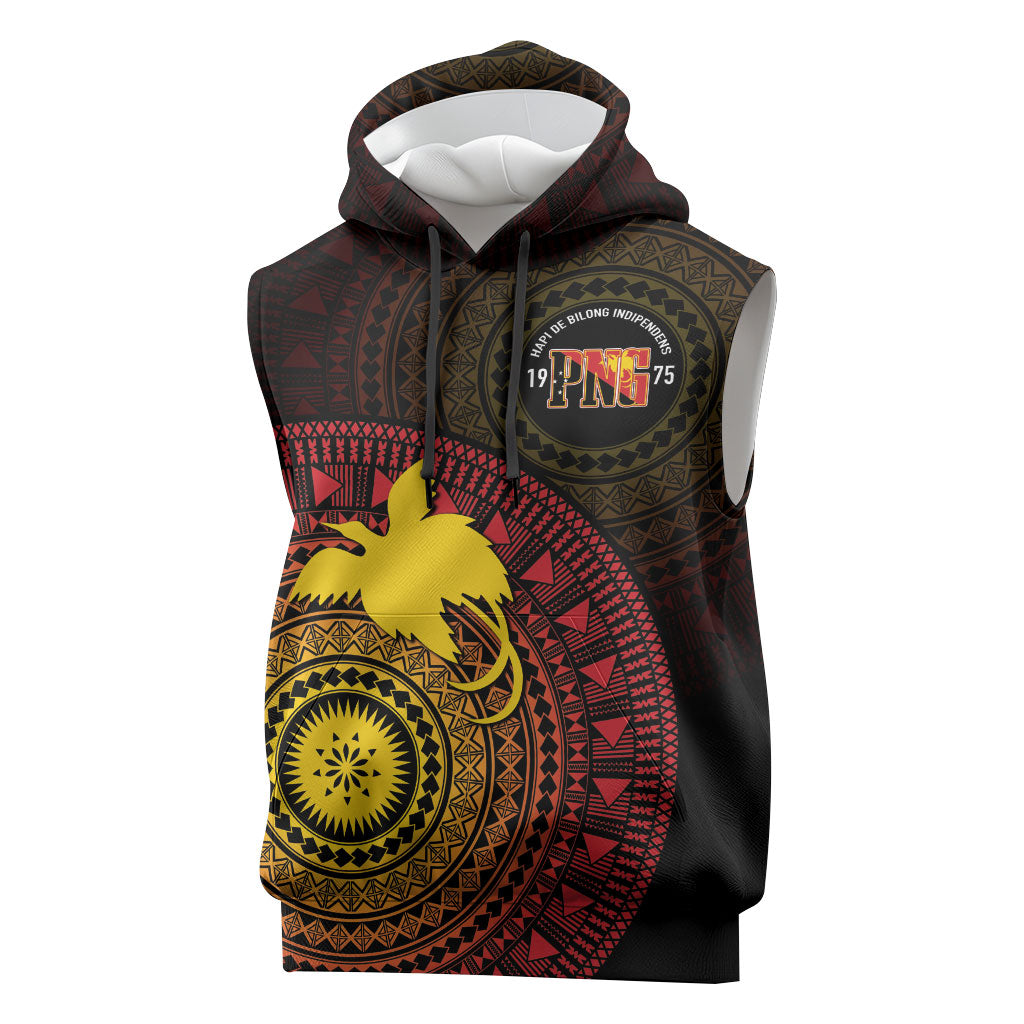 Papua New Guinea Independence Personalized Sleeveless Hoodie Tapa Circle LT7 Black - Polynesian Pride