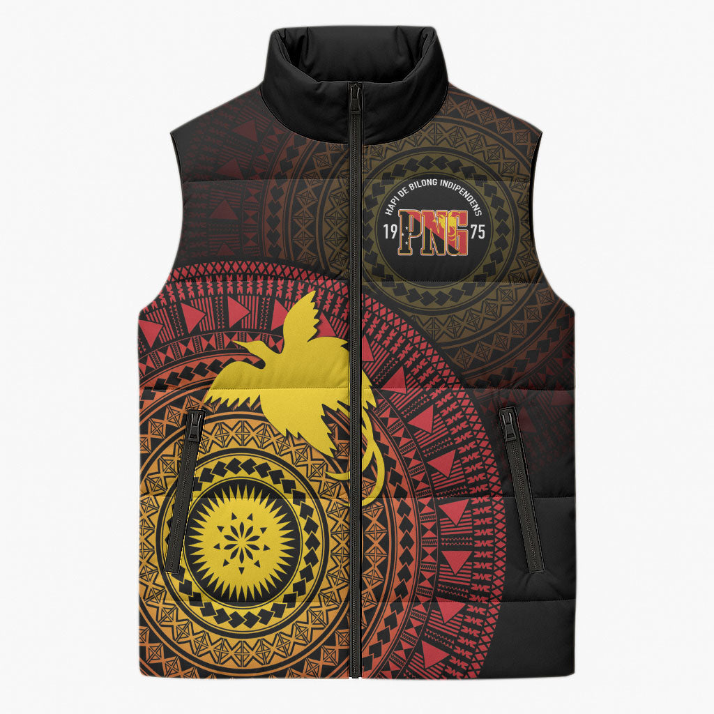 Papua New Guinea Independence Personalized Sleeveless Puffer Jacket Tapa Circle