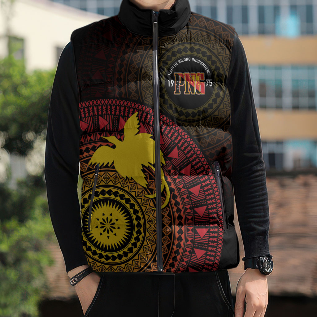Papua New Guinea Independence Personalized Sleeveless Puffer Jacket Tapa Circle