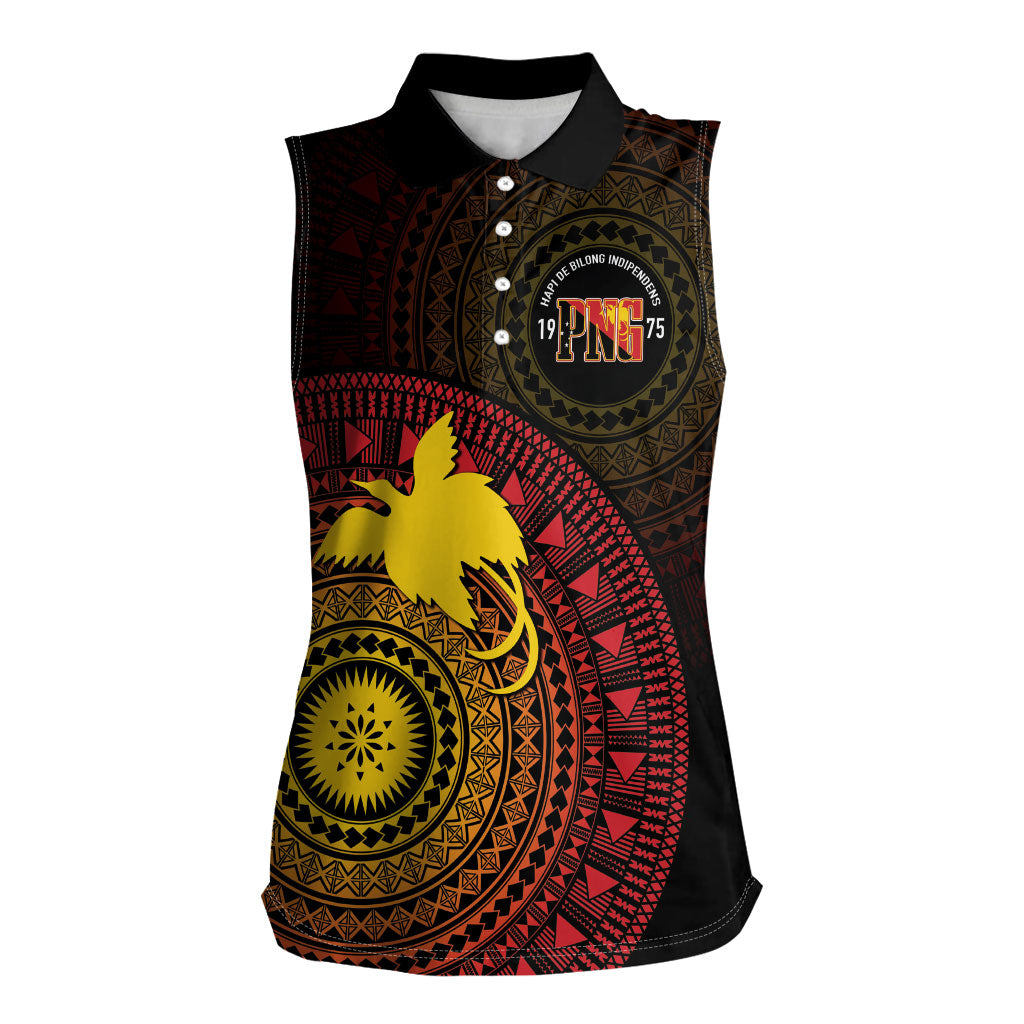 Papua New Guinea Independence Personalized Women Sleeveless Polo Shirt Tapa Circle LT7 Female Black - Polynesian Pride