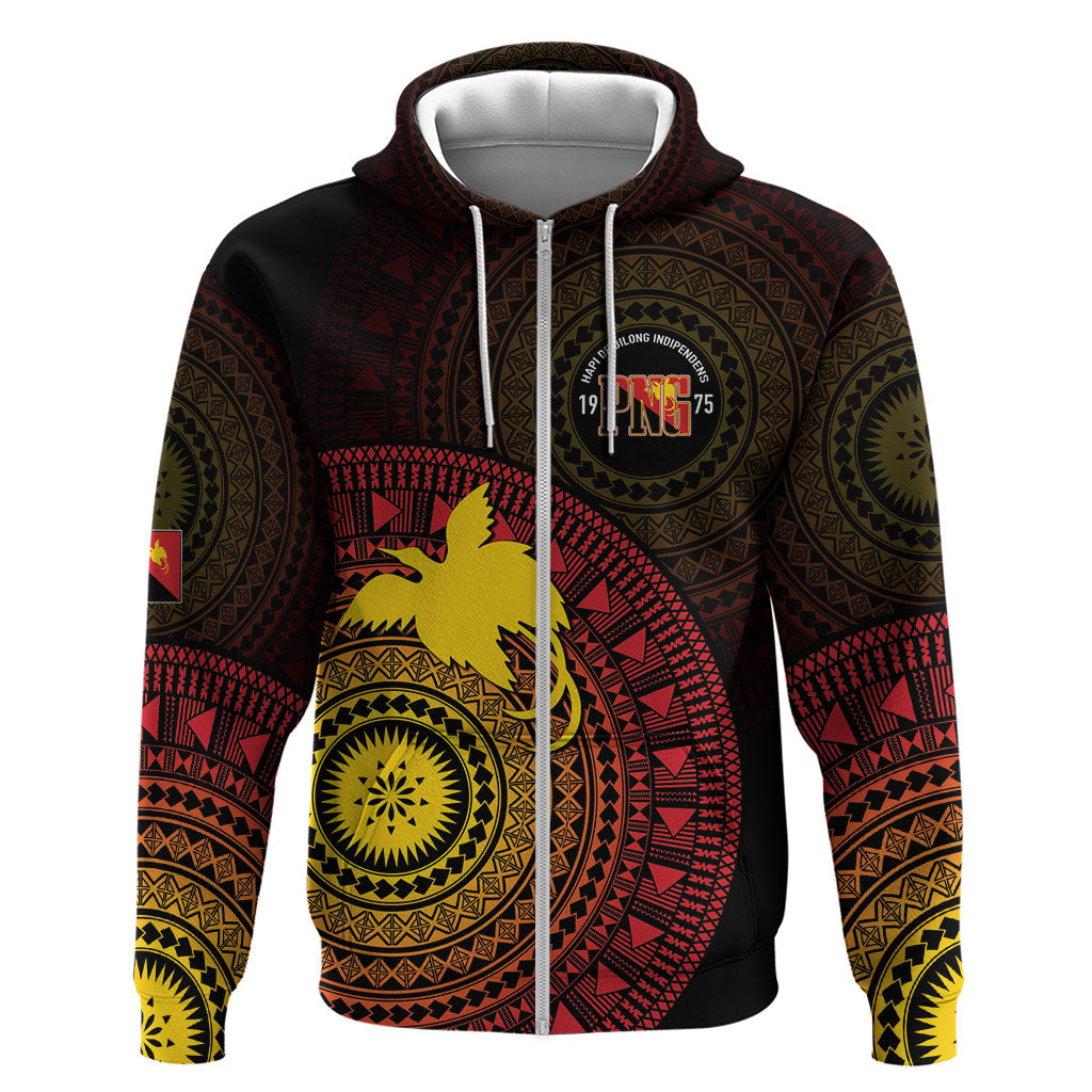 Papua New Guinea Independence Personalized Zip Hoodie Tapa Circle LT7 Zip Hoodie Black - Polynesian Pride