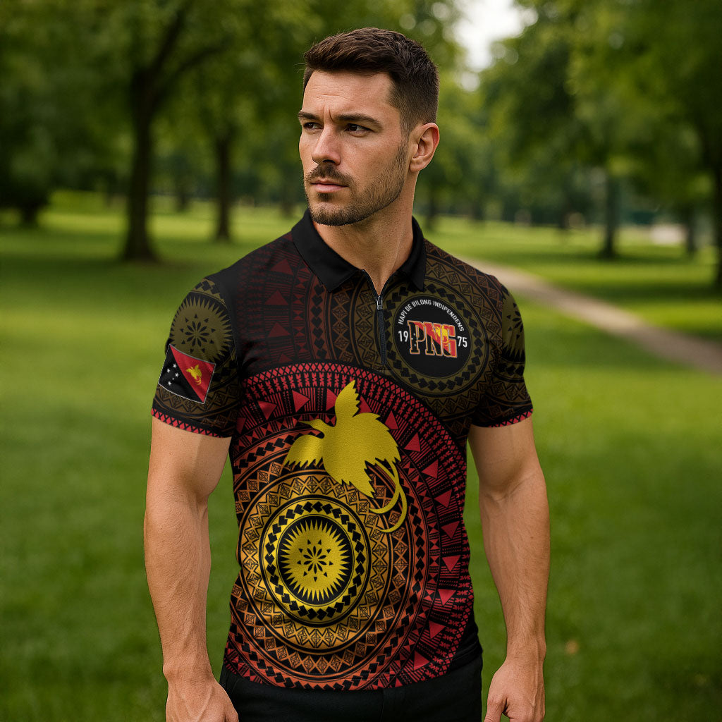 Papua New Guinea Independence Personalized Zipper Polo Shirt Tapa Circle