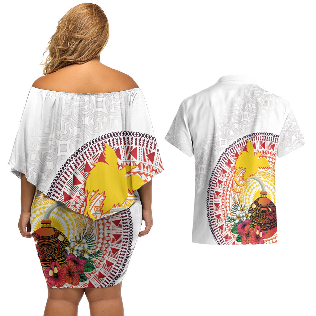 Hapi De Bilong Indipendens Papua New Guinea Couples Matching Off Shoulder Short Dress and Hawaiian Shirt PNG Lime Pot